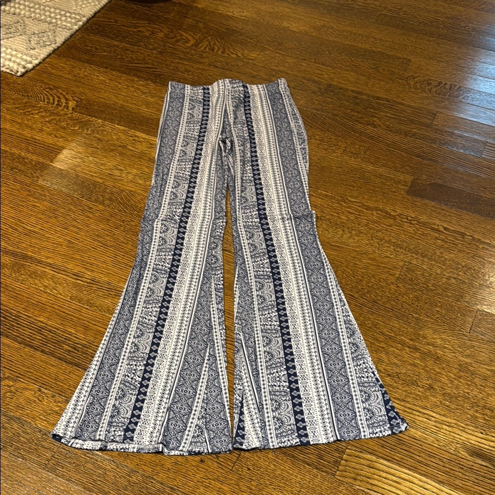 Navy and White Patterned Flare Pants